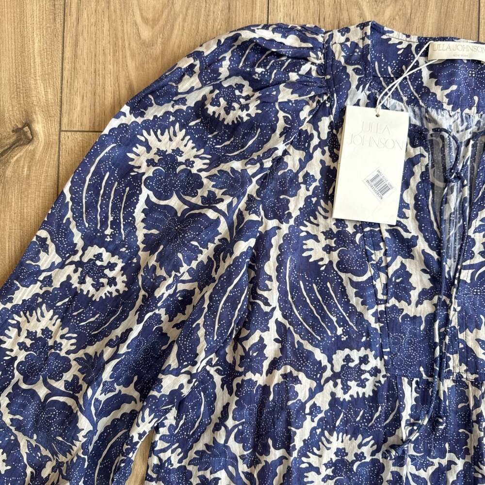 NEW Ulla Johnson Brea Paisley Blue Floral Print Blouse Sz 10 NWT $320 Peasant - Picture 3 of 9